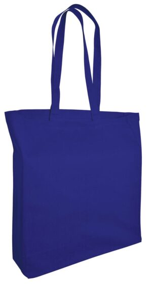Katoenen tas met bodemvouw en lang hengsels 135 gr/m2, 38x42x10 cm, kobaltblauw