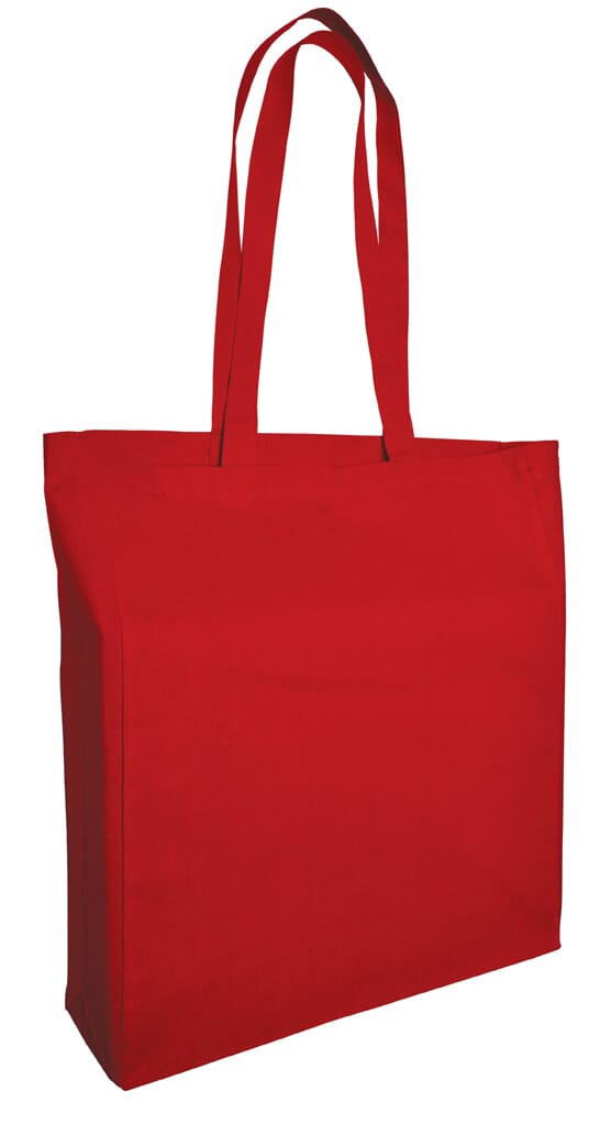 Katoenen tas met bodemvouw en lang hengsels 135 gr/m2, 38x42x10 cm, rood