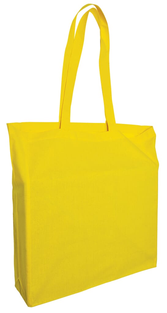 Katoenen tas met bodemvouw en lang hengsels 135 gr/m2, 38x42x10 cm, geel