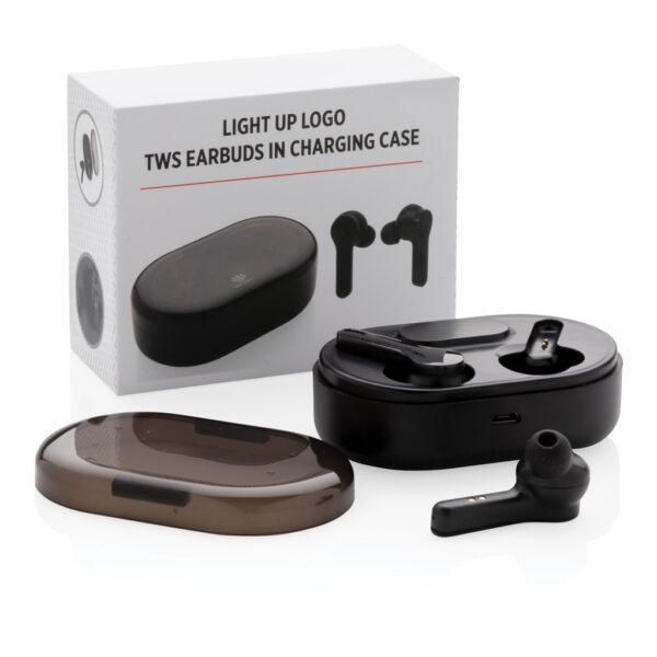 Light up logo TWS oordoppen in oplaad cassette