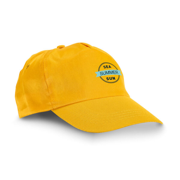 Polyester promo baseball cap / pet CAMPBEL geel logo