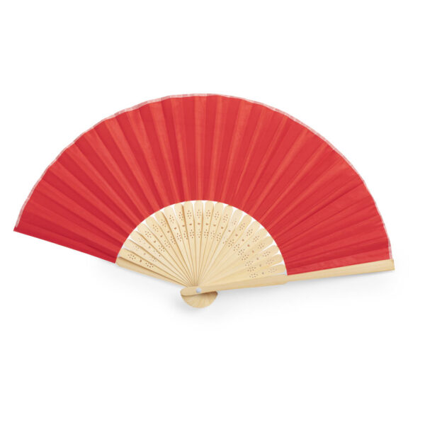 Handwaaier van bamboe en polyester doek KRONIX rood