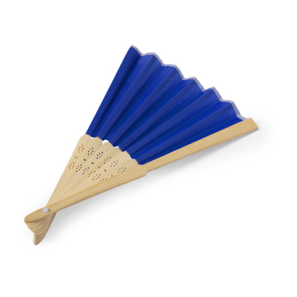 Handwaaier van bamboe en stof KRONIX blauw 3
