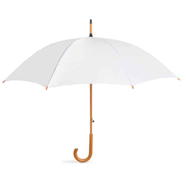 Automatische polyester (190T) paraplu met houten handvat CUMULI Ø 104 x 89 cm wit