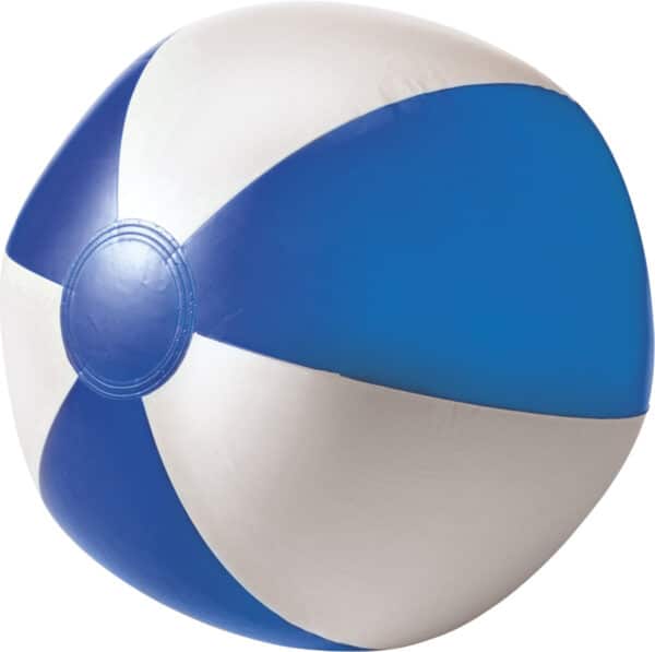 Compacte strandbal met witte en gekleurde vlakken Playa Ø 23-25 cm blauw-wit