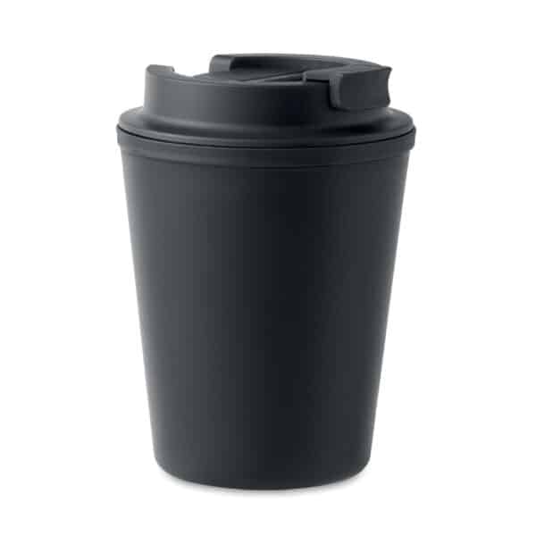 Dubbelwandige gerecyclede PP koffiebeker 300 ml TRIDUS zwart