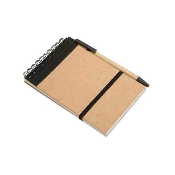 Kartonnen (A6) notitieboekje met balpen SONORA zwart c