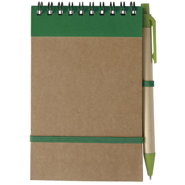 Kartonnen (A6) notitieboekje met balpen SONORA groen