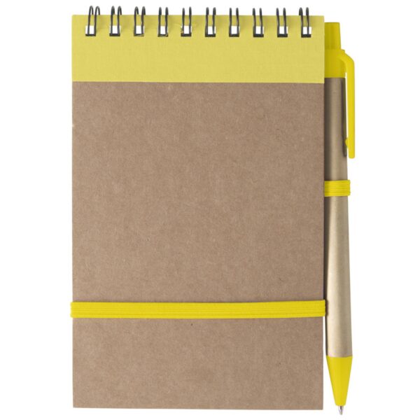 Kartonnen (A6) notitieboekje met balpen SONORA geel
