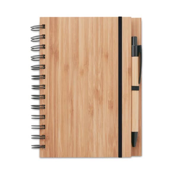 A5 bamboe spiraal notitieboek met balpen BAMBLOC naturel b