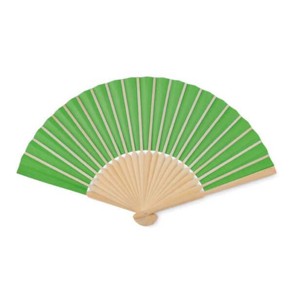 Handwaaier van bamboe met papieren doek FANNY PAPER limegroen side