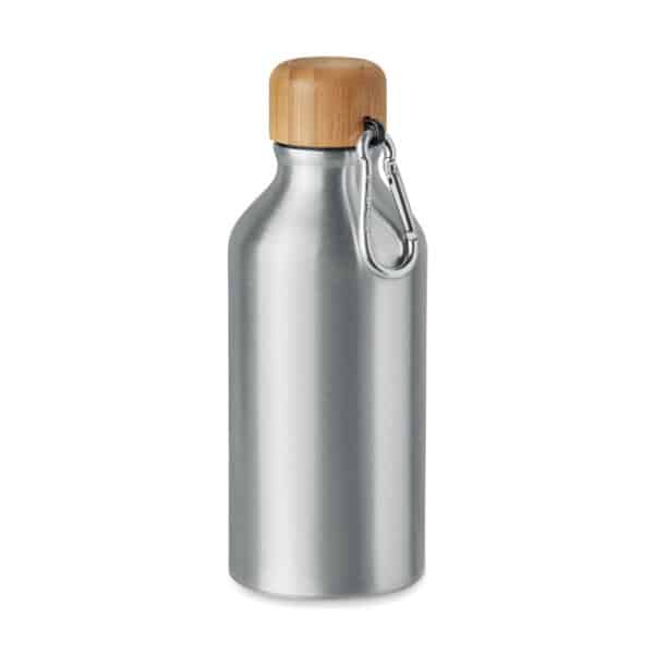 Enkelwandige aluminium fles met bamboe deksel AMEL zilver