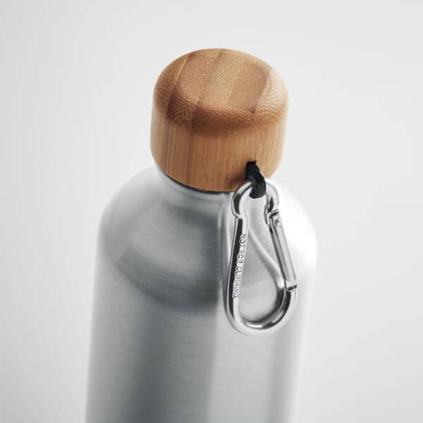 Enkelwandige aluminium fles met bamboe deksel AMEL zilver detail