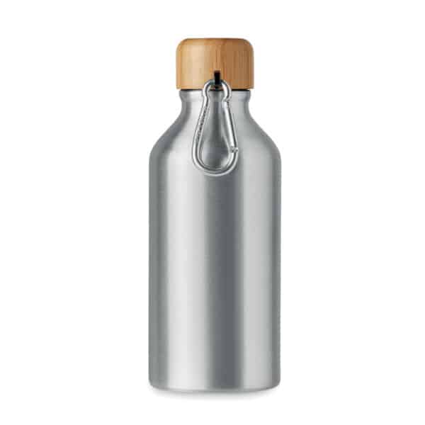 Enkelwandige aluminium fles met bamboe deksel AMEL zilver side