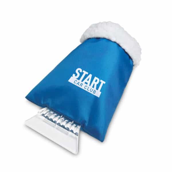 Kunststof ijskrabber met polyester gevoerde handschoen WARMIX blauw print