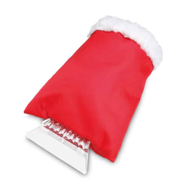 Kunststof ijskrabber met polyester gevoerde handschoen WARMIX rood