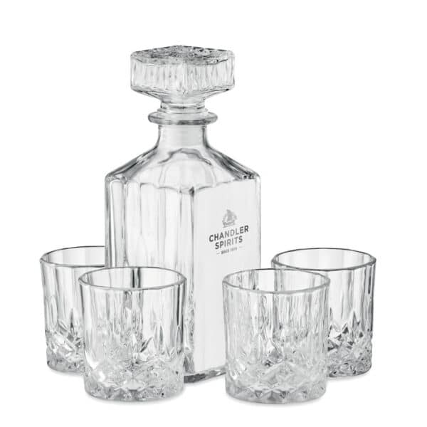 Whiskey set met 4 glazen en karaf REISET transparant print