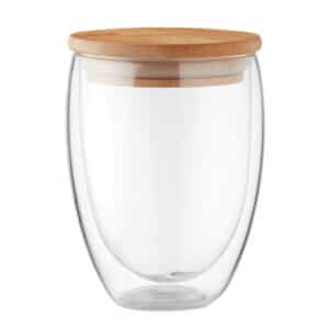 Dubbelwandig borosilicaat glas 250 ml met bamboe deksel TIRANA MEDIUM transparant