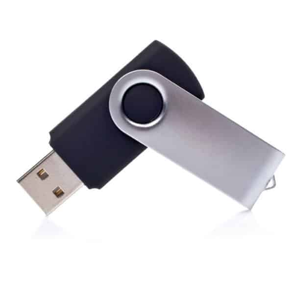ABS kunststof USB stick 16 GB capaciteit met metalen draaimechanisme Twister zwart open