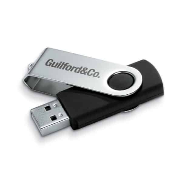 ABS kunststof USB stick 16 GB capaciteit met metalen draaimechanisme Twister zwart print