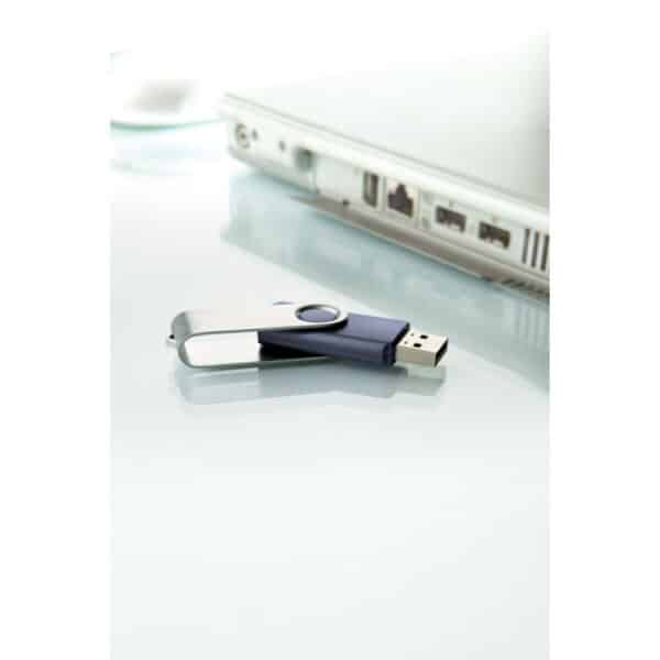 ABS kunststof USB stick 16 GB capaciteit met metalen draaimechanisme Twister donkerblauw ambiant