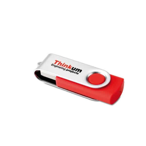 ABS kunststof USB stick 16 GB capaciteit met metalen draaimechanisme Twister rood print