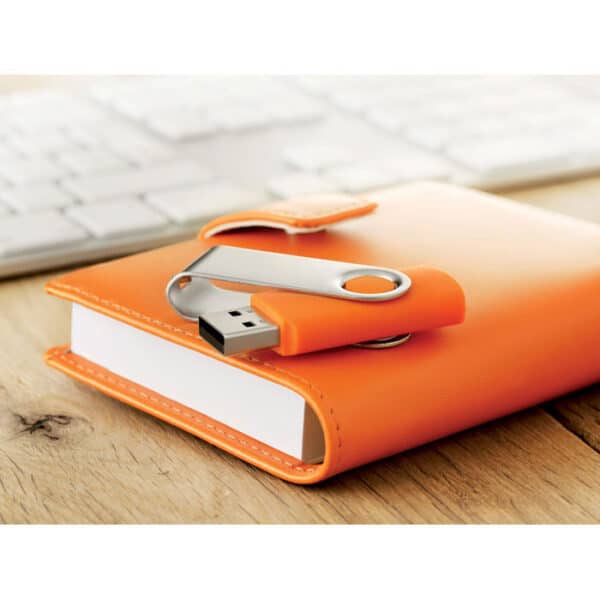 ABS kunststof USB stick 16 GB capaciteit met metalen draaimechanisme Twister oranje ambiant