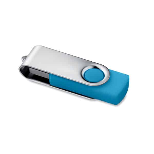ABS kunststof USB stick 16 GB capaciteit met metalen draaimechanisme Twister lichtblauw (turqoise)