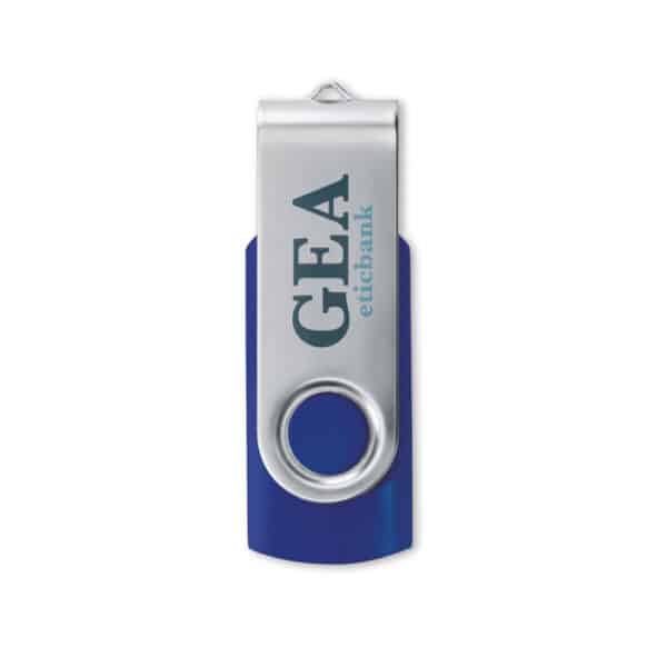 ABS kunststof USB stick 16 GB capaciteit met metalen draaimechanisme Twister kobaltblauw print
