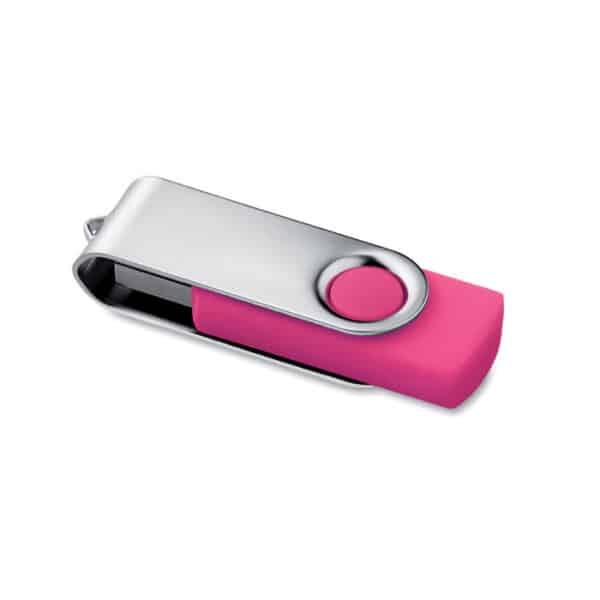 ABS kunststof USB stick 16 GB capaciteit met metalen draaimechanisme Twister roze (fuchsia)