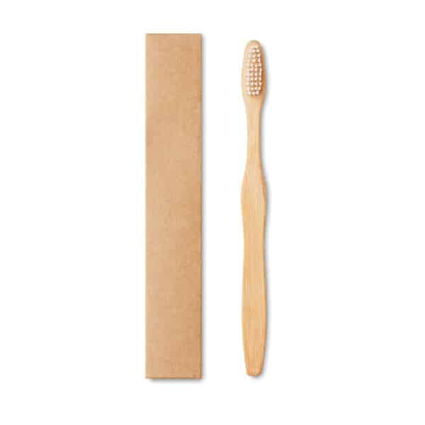 Bamboe tandenborstel in eco kraftpapieren doosje DENTOBRUSH wit (naturel)