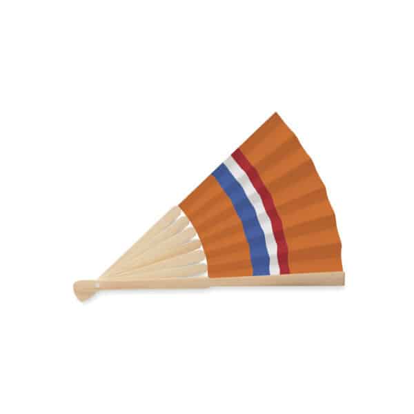 Handwaaier van bamboe met vlagontwerp op papieren doek FUNFAN Nederland side